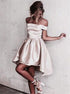 A Line Satin Off Shoulder Short Homecoming Dresses LBQH0105